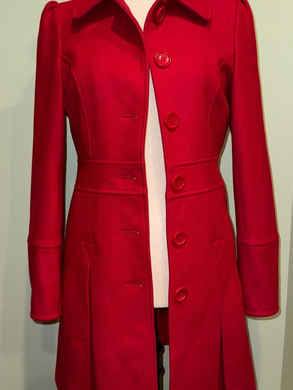 Vtg GUESS Ruby Red Wool Blend Pleated Princess Coat Jacket Medium - Excellent